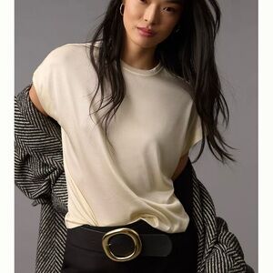 Anthropologie Cream Short Sleeve Tee